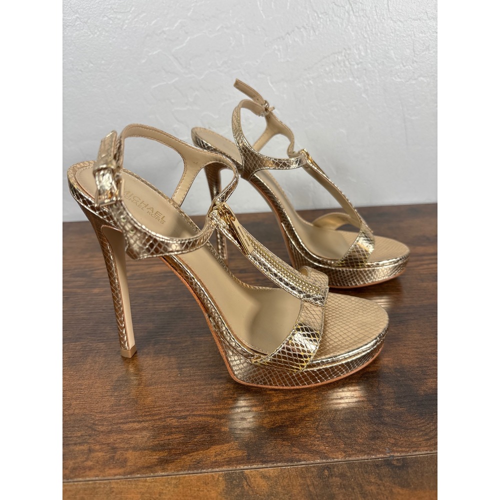 Michael Kors Gold Metallic Textured High Heel Sandals